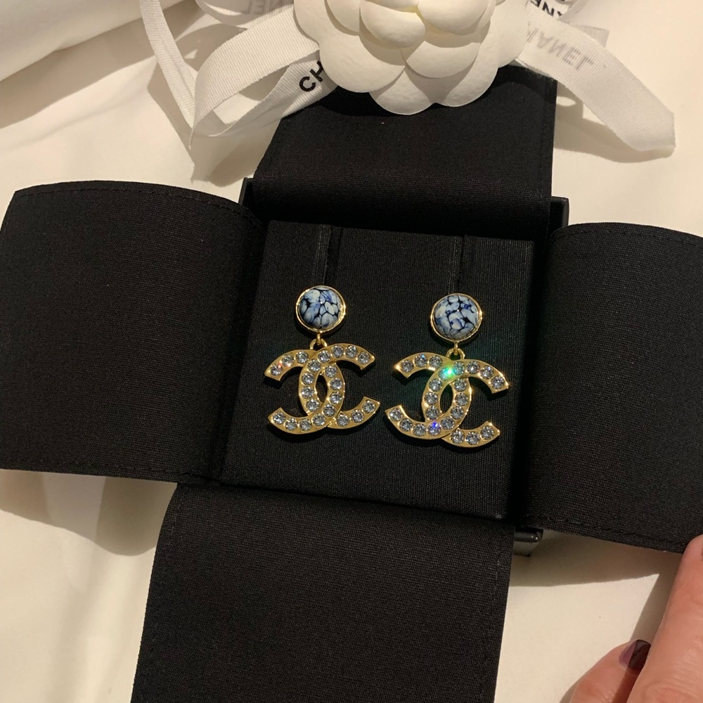 Brand new summer  2025 collection, authentic Chanel Gold /Blue Crystal Earrings